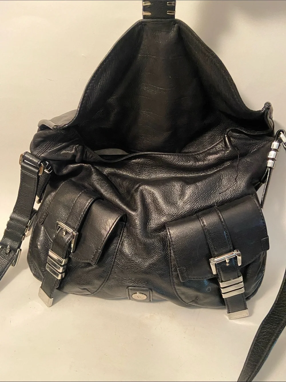 Michael Kors Darlington Black Leather Crossbody Bag w/Silver Hardware Details